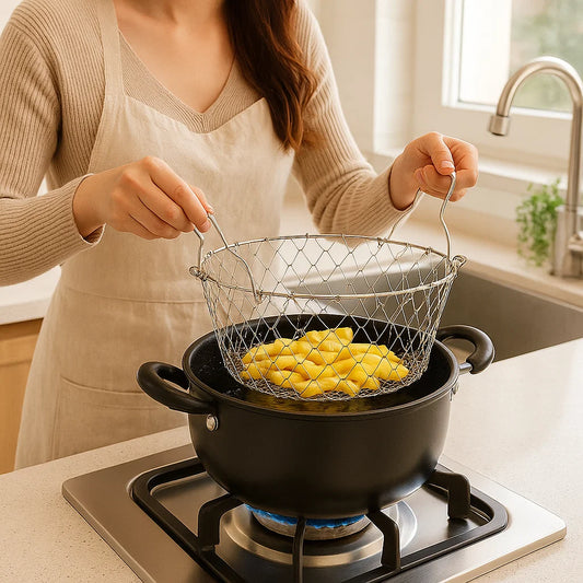 Flexible Stainless Steel Strainer Basket for Cooking & Deep - Frying